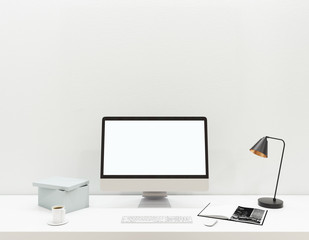 Desktop with empty white computer