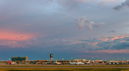 Modern air service in the airport for passengers and luggage, comfort and quality