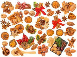 Christmas Spices and Ornaments Isolated on White Background