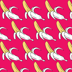 Vector Single Cartoon Banana on background. Pattern