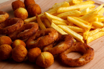 French fries on the wooden table
