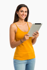 Happy woman with a tablet