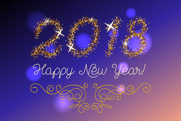 Glitter gold lettering Happy New Year invitation