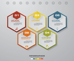 5 steps process. Simple&Editable abstract design element. Vector.