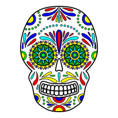 Day of The Dead colorful Skull with floral ornament. Mexican sugar skull. Vector illustration