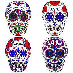Day of The Dead colorful Skull with floral ornament. Mexican sugar skull set. Vector illustration
