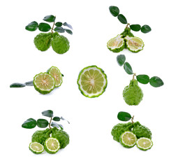 fresh bergamot fruit with leaf isolated on white background