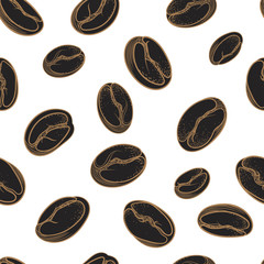 Seamless pattern of black coffee beans. Vector