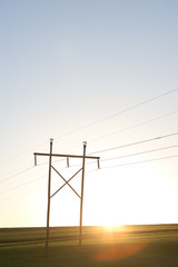 Double electricity pole with high voltage cables