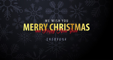 Marry Christmas and Happy New Year banner on dark background with snowflakes. Vector illustration.