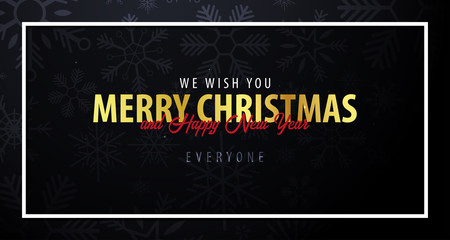 Marry Christmas and Happy New Year banner on dark background with snowflakes. Vector illustration.