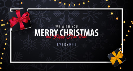 Marry Christmas and Happy New Year banner on dark background with snowflakes. Vector illustration.