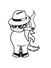 gangster böse verbrecher mafia räuber zigarre rauchen hut vorne kleines süßes niedlich pony fohlen junges baby kind comic clipart cartoon pferd