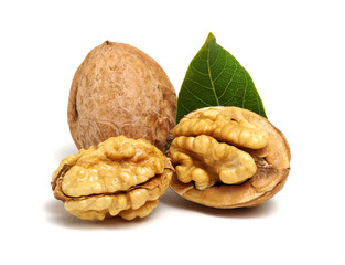 Walnuts with leaves