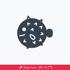 Puffer Fish Icon / Vector - In Line / Stroke Design