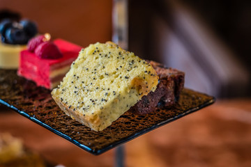 three tier afternoon tea set and pastries