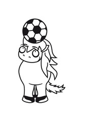 fussball spielen spaß köpfer tor sport ball kleines süßes niedlich pony fohlen junges baby kind comic clipart cartoon pferd