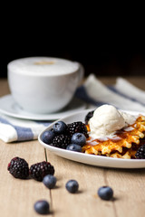 Fresh waffles with berries