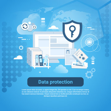 Data Protection Template Web Banner With Copy Space Vector Illustration