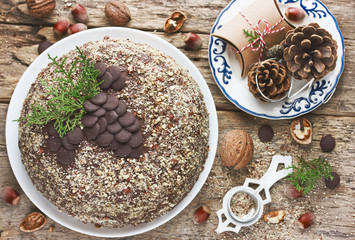 Chocolate hazelnut cake for Christmas holidays