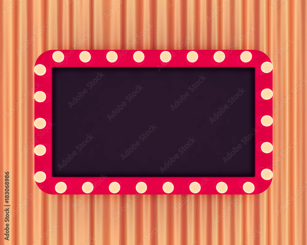 Wall mural retro banner on background of golden curtain. 3d rendering