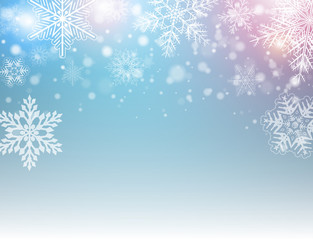 Fototapeta na wymiar Christmas background with snowflakes, winter blue snow background