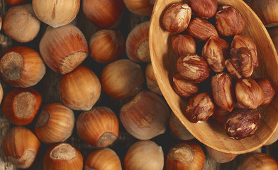 Hazelnuts clouse up as a background