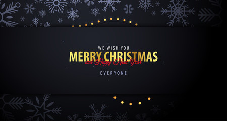 Naklejka na ściany i meble Marry Christmas and Happy New Year banner on dark background with snowflakes. Vector illustration.