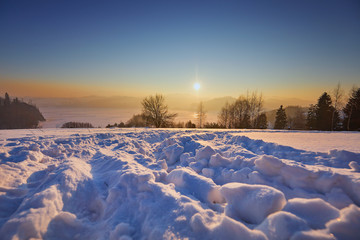 Winter landscape with a sunset.