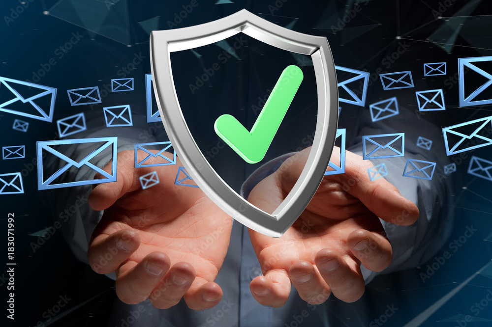 Poster shield symbol displayed on a futuristic interface - 3d rendering