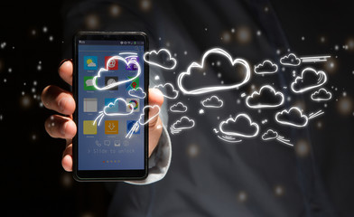 Concept of cloud stockage with icon around a smartphone