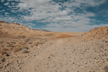 Rocky hill on desert in Israel. Ramon crater landscape.