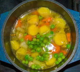 Hearty Stew in pan on hob.