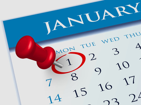 Close up of first day of the year 2018 on diary calendar.