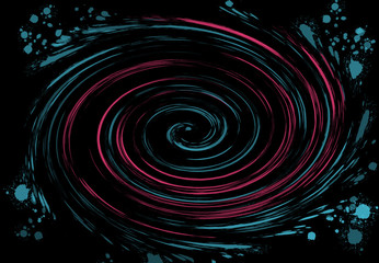 Green red watercolor abstract swirl on black background. Designer element concept. Circle texture. Digital illustration.