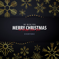 Marry Christmas and Happy New Year banner on dark background with snowflakes and gift boxes. Vector illustration.