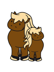 2 mama papa familie vorne kleines süßes niedlich pony fohlen junges baby kind comic clipart cartoon pferd