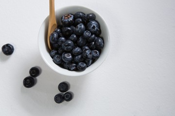 Blueberries in a bowl on white background