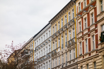 Facades of colorful tenement houses