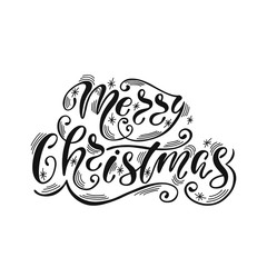 Merry Christmas. Hand drawn calligraphy text. Holiday typography design. Black and white Christmas greeting card. 