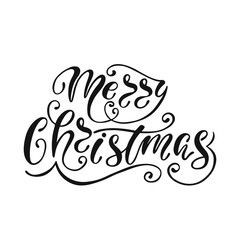 Merry Christmas. Hand drawn calligraphy text. Holiday typography design. Black and white Christmas greeting card. 