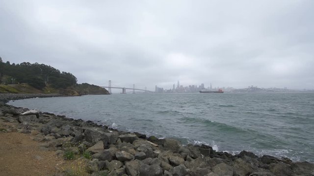 San Francisco Skyline and Bay Bridge In Fog 