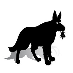 Symbol of the year, dog silhouette, holding a bell in the teeth, cartoon on a white background,