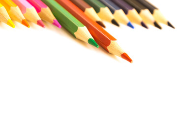 Wooden colorful pencil set for drawing. The objects are isolated and a clipping path is provided for easy extraction.