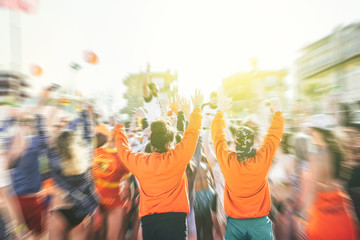 Beach festival party outdoor - Young people dancing on the beach on summer time vacation - Music,...