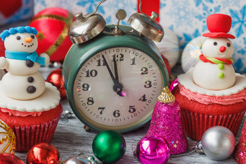 Christmas cupcakes with colored decorations