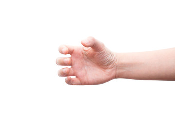 Human hand hold something isolated on white background. This picture has clipping path for easy to use.