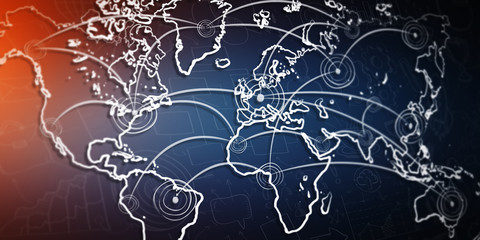 Hand drawn world map with connections sketch