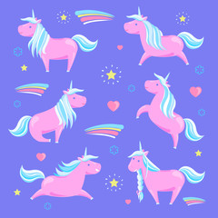 Pink Unicorn and Rainbow Vector Illustration