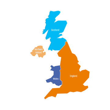 recommend clip art: United Kingdom, UK, of Great Britain and Northern Ireland map. Divided to four countries - England, Wales, Scotland and NI. Simple flat vector illustration.